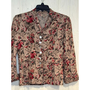 BB Floral Linen Blazer Red Tan Size Medium